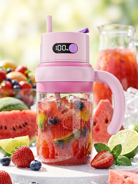 Portable Juicer Blender Cup, USB-C Rechargeable, Pink
