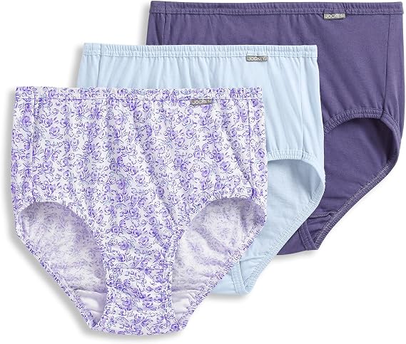 Jockey Women's Underwear Plus Size 100% Cotton Elance Brief - 3 Pack, Midnight Iris/Bouquet Bloom/Frothy Blue, 8