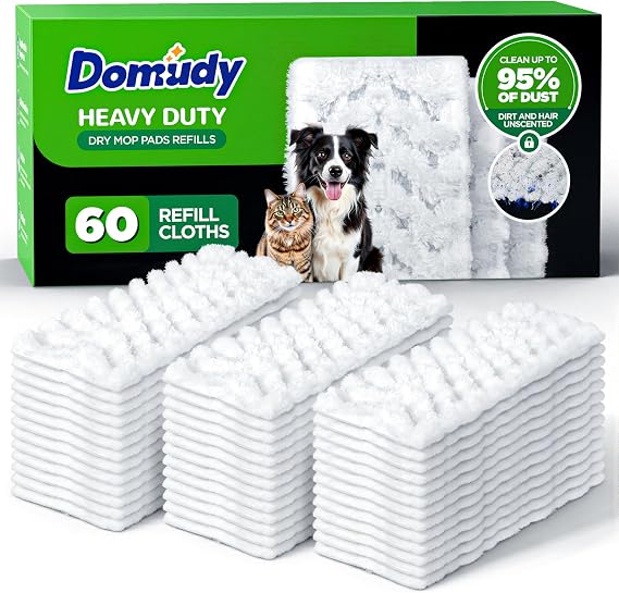 60 Count Heavy Duty Dry Sweeping Cloths Refills for Swiffer Sweeper Mop | Deep Clean Sweeper Pet Mop Pads, Multi Surface Floor Mopping & Cleaning, Disposable Dry Pad Refills Floor Duster, Unscented