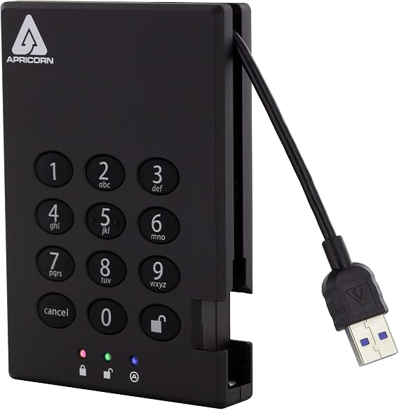 Apricorn 256GB Aegis Padlock USB 3.0 SSD 256-Bit Encrypted Portable Drive (A25-3PL256-S256)