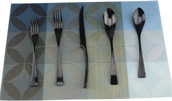 Cutlery Set 18/10 Stainless Steel Flatware Set Kitchen Silverware Tableware Dinnerware Utensil Set Steak Knife,Mirror Polished Black,5-Piece Set, Service for 1