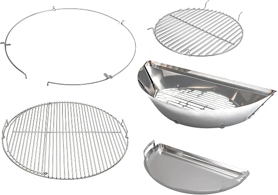 SnS Grills Slow N Sear 5-Piece Cooking System - Patented Charcoal Basket with Removeable Water Reservoir, EasySpin Grate, Drip Pan for Low N Slow Smoking & Charcoal Grilling on Big Green Egg LG