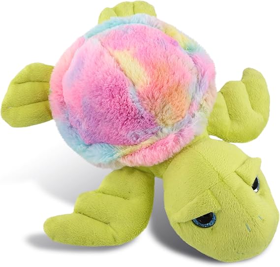 DolliBu Rainbow Green Sea Turtle Stuffed Animal Plush Toy Gift 10 Inches