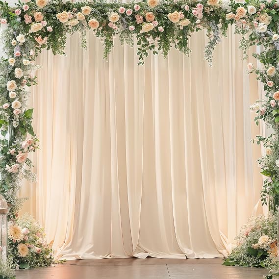 8x10FT Champagne Backdrop Curtains for Wedding Parties, Wrinkle Free Polyester Photography Backdrop Drapes for Baby Shower Birthday Parties Stage Background Stand Decorations 4x10ft,2 Panels
