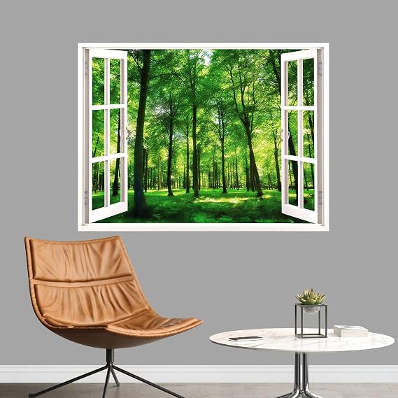 IDEA4WALL Wall Murals for Bedroom Fake Window View Forest Removable Wallpaper Peel and Stick Wall Stickers - 24x32 inches