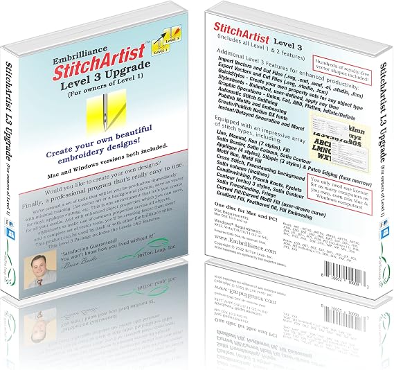 Embrilliance StitchArtist Upgrade Level 1 to Level 3 Digitizing Embroidery Software for MAC & PC