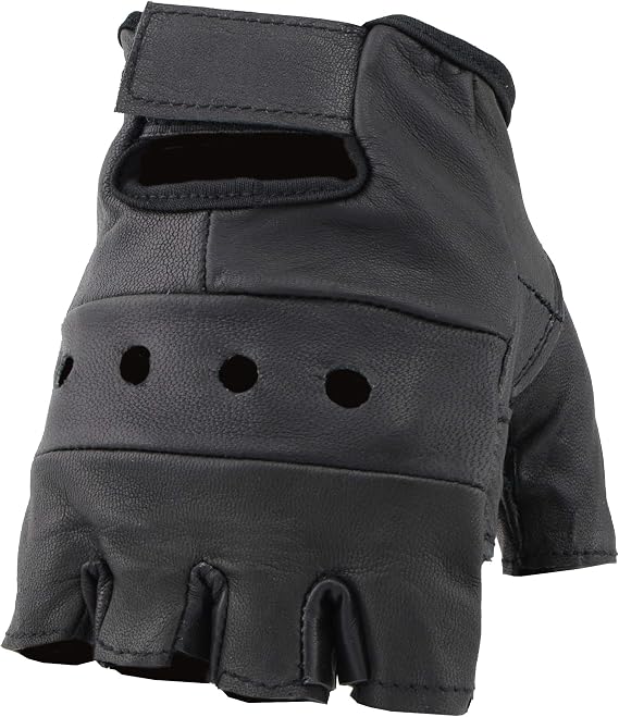 Men's Leather Fingerless Gloves, Soft Lambskin Leather (Black, 5XL)