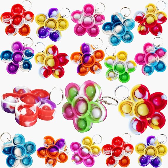 100 pcs Tie Dye Flowers Pop Keychain Silicone Stress Relief Kids Toys