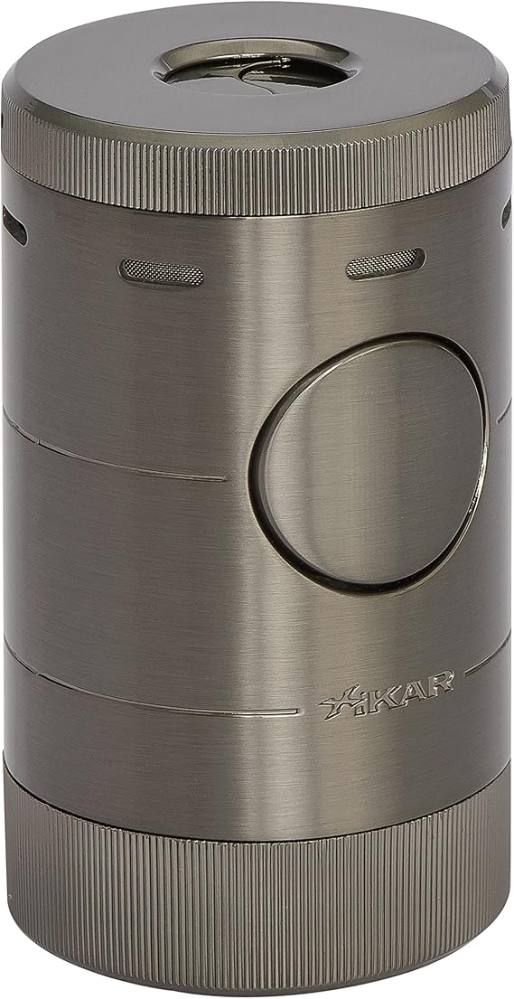 Xikar Volta G2 Tabletop Quad Jet Flame Lighter - Refillable Butane Torch Lighter for Cigars with Push Button Ignition & Flame Adjustment Wheel (Gunmetal)
