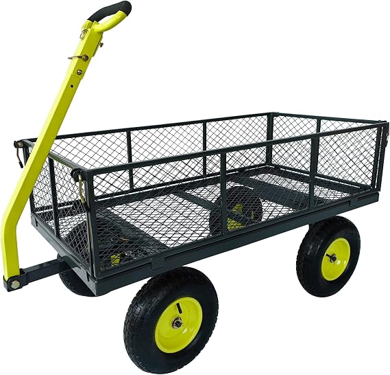 Yard Tuff 2-in-1 Jumbo Gardening Utility and Yard Wagon Cart with 1000 lb. Capacity, Heavy Duty Steel Mesh Deck, and Welded Steel Rims, Grey