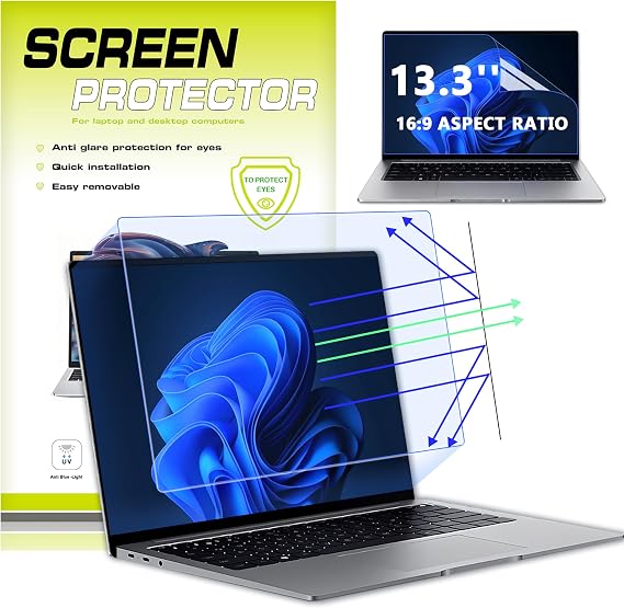 2 Packs 13.3Inch Anti Blue Light Screen Protector Compatible with All 13.3Laptops with 16:9 Aspect Screen Protector Anti Glare Blue Light Blocking Screen Protector Reduce Eye Strain