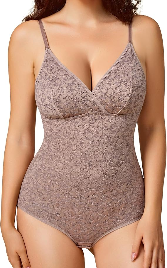 BRABIC Lace Bodysuit for Women Tummy Control Shapewear Sleeveless Tops V-Neck Backless Camisole Jumpsuit Shaper