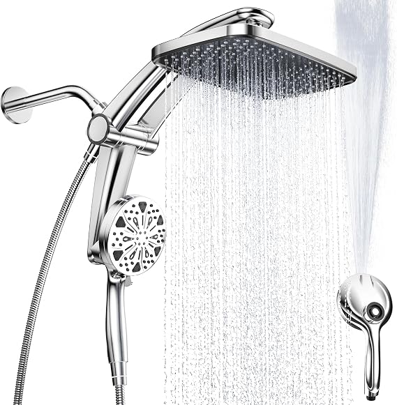 Rain Shower Head with filtered Handheld High Pressure rainfall Shower Heads with Handheld Spray Combo Adjustable one-piece stand daul shower head Built-in Magnetic Docking and Power Jets