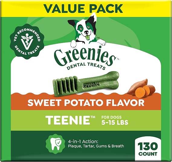 Greenies Teenie Natural Dental Dog Treats, Sweet Potato, 130 Count