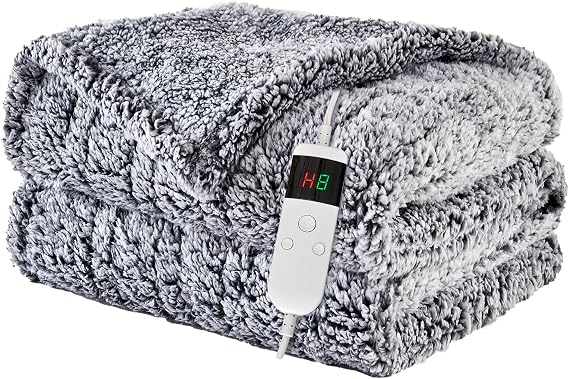 Heated Blanket Heated Throw, Electric Blanket 50"x60" Heating Blanket with 8 Hours Auto Off 10 Fast Heating Levels Machine Washable Sherpa Heated Blanket with Overheating Protection