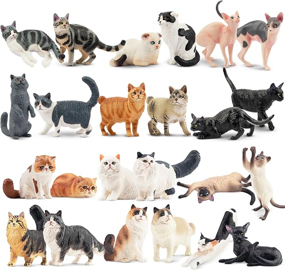 24PCS Realistic Cat Figurines, Cat Cake Topper Birthday Gift for Kids & Children