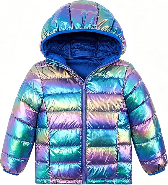 Lovekider Girls Winter Coat Shiny Gradient Lightweight Puffer Jacket 4-12Y