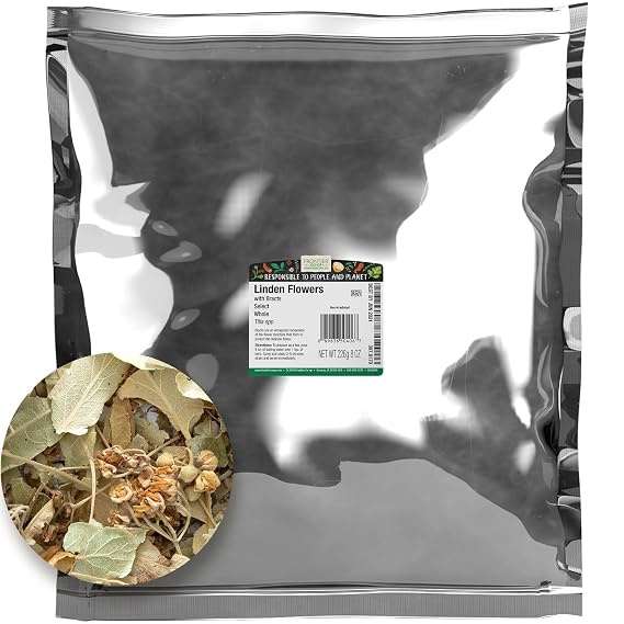 Frontier Co-op Dried Whole Linden Flowers With Bracts, 8 oz, Bulk Bag - For Herbal Tea, Blends, and DIY Lotions and Skincare