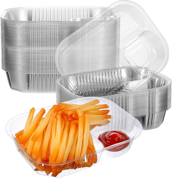 200 Pack 22 oz Nacho Trays, 6" x 8" Plastic 2 Compartment Food Serving Trays Disposable Sauce Cheese Dip Tray for Concession Stands Movie Night Carnival Christmas Party Snack Taco Chip Supplies