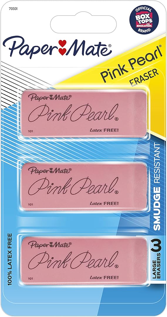 Paper Mate Pink Pearl Erasers, Large, 3 Count