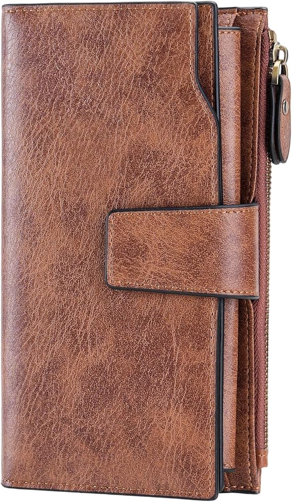 SENDEFN Women Leather Wallets RFID Blocking Clutch Card Holder Ladies Purse with Zipper Pocket