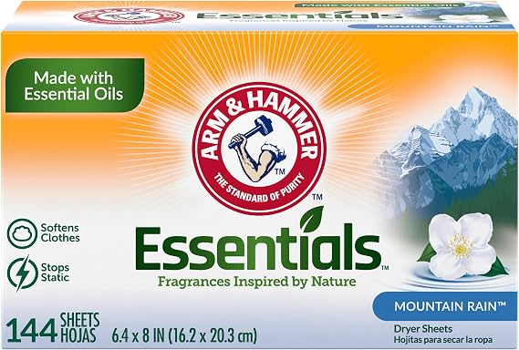 ARM & HAMMER Fabric Softener Dryer Sheets, Mountain Rain, 144 Count