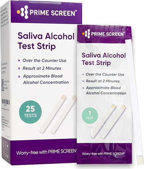 Prime Screen Saliva Alcohol Test Strip, High Accurate Home Test, Result in 2 Minutes - 25 Tests