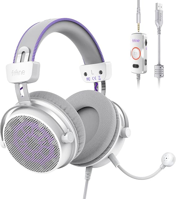 FIFINE H18V LiteWP Wired Open Back Gaming Headset, Expansive Soundstage | 53mm Drivers Bass, 3.5mm/USB Connectivity, Crisp 7.1 Surround, Active Noise Canceling Mic, Spacious Earcups, for PC/Xbox/PS5