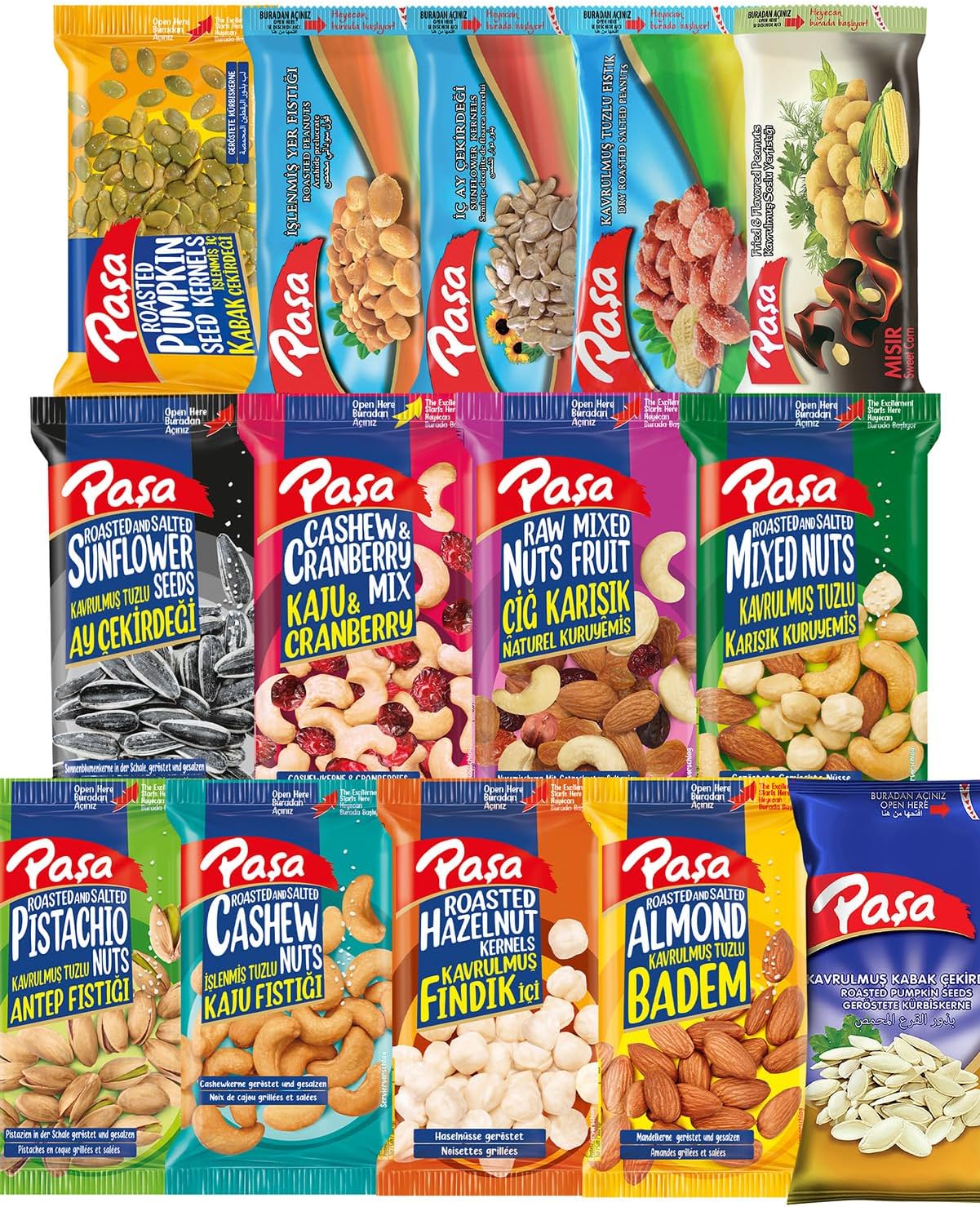Pasha Nuts Meet Package, 14 Types of Premium Mixed Nuts, Raw, Roasted and Salted, Mini Tasting Set, 500gr