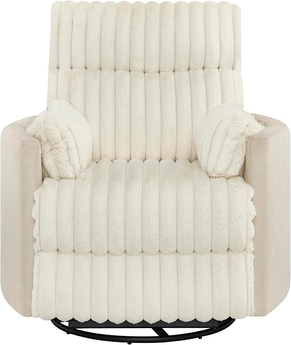Power Swivel Rocker Recliner for Adults, Cozy Corduroy Recliner Chair with 2 Pillows for Bedroom, Electric Glider Rocking Nursery Chairs for Living Room (Beige)