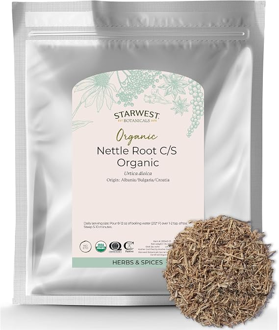 Starwest Botanicals Nettle Root Organic - Dried Stinging Nettle Root, Loose Leaf Herb for Tea, Soups, Stews, Broths, Urtica Dioica, Cut & Sifted, Certified Kosher, Non-GMO - Bulk 1 lb Bag