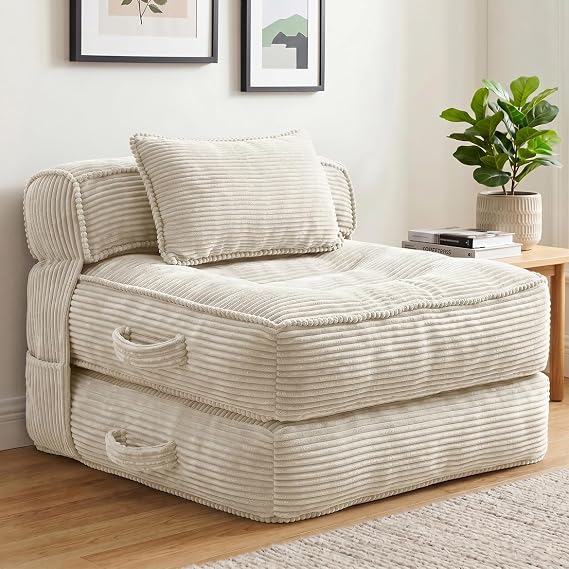 Folding Sofa Bed, Convertible Sleeper Chair with Pillow | Foldable Mattress with Back Support, Portable Fold Out Chair Bed Comfy Floor Couch Lounge for Living Room Bedroom Apartment