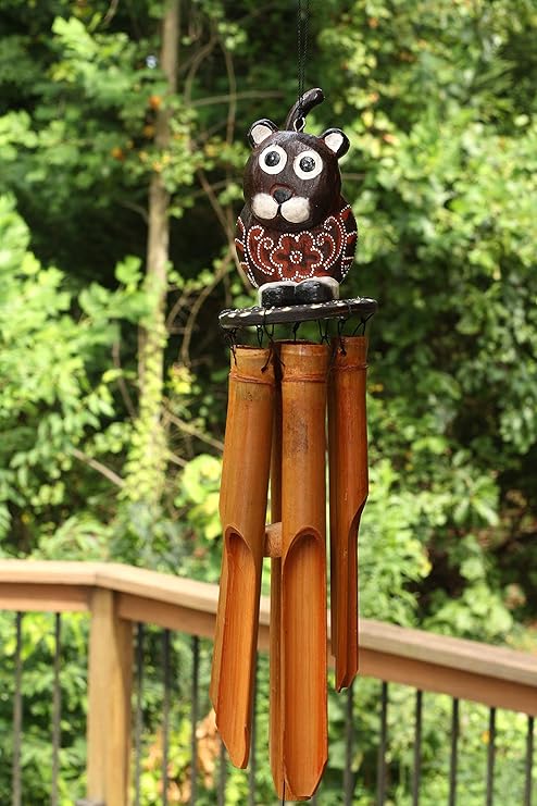 G6 COLLECTION Handmade Wooden Dog Bamboo Wind Chime Wood Statue Figurine Sculpture Art Decorative Rustic Patio Garden Outdoor Decor Handcrafted Decoration (Dog Chime)
