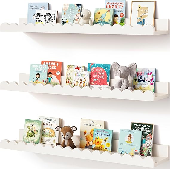 Onlysky Scalloped Shelves, Nursery Book Shelves, Floating Book Shelves for Wall, Toddler Nusery Deocr