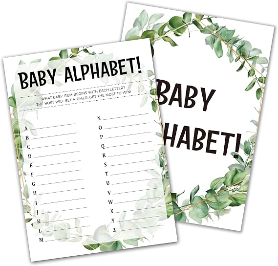 Greenery Eucalyptus Baby Shower Game Cards, Tropical Jungle Gender Reveal Party Supplies, Neutral Design for Boys Girls, 30 Set Gifts for New Parents (Green014)