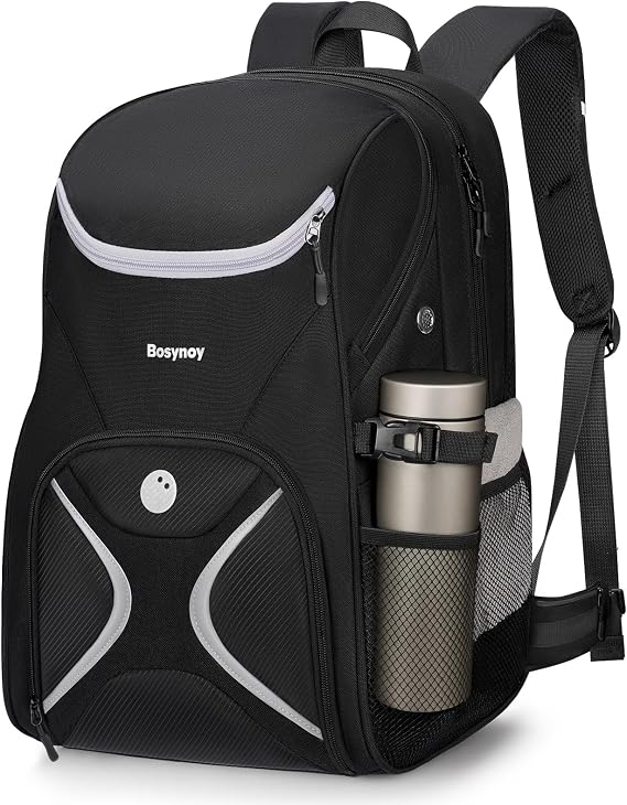 Bosynoy Bowling Ball Bag, Bowling Backpack with Shoe Compartment, Black | Holds 1 Bowling Ball with a Padded Holder, a Shoe Compartment Fits Up to Us Men'S Size 16, Organizer Pockets for Accessories
