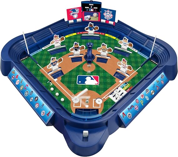 MLB Slammin' Sluggers Magnetic Baseball Tabletop Game 2-Player Board Game with 20" x 20" Field, Scoreboard, Stickers and Manual Pitching Control | 20" x 20" field, 210 player pieces, all 30 MLB team billboards, scoreboard & manual pitching control