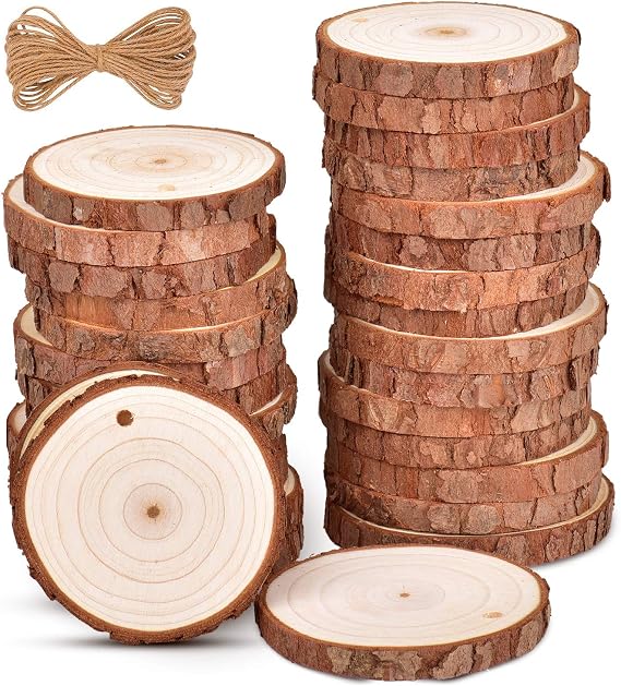 LESUMI Unfinished Natural Wood Slices with Bark - 30 Pcs 2.4-2.8 inch Wood Craft kit