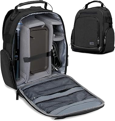 USA Gear Audio Equipment Backpack - Wireless Mic Case Compatible with Shure, Sennheiser, Audio-Technica, Rode VideoMic & more - Wireless Microphone Bag Backpack for Recording Microphones Black