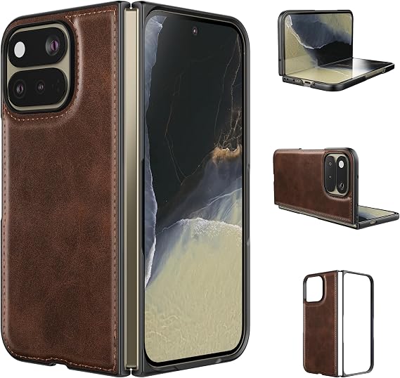 Foluu レザーケース Google Pixel 11 Pro Fold用、PUレザー+ハードPCシェル超薄型スリム耐久性保護フォンケースカバー Pixel 11 Pro Fold 2026用、ブラウン