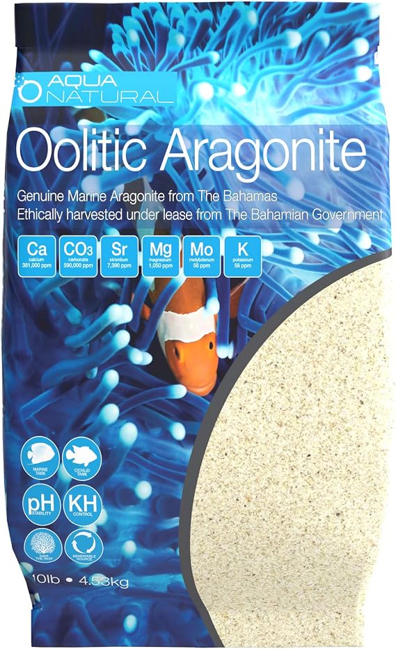 Aqua Natural Aquarium Sand, Oolitic Aragonite, 10lb | Reef, Saltwater, Marine, Tanks