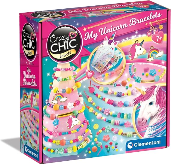 Clementoni - Crazy Chic-My Unicorn Bileklik-Kit Te, Yapım Seti, 7 Yaş Oyun, Çocuk Arkadaşlık Bileklikleri, Yaratıcı El Sanatları, Çok Renkli, 18792