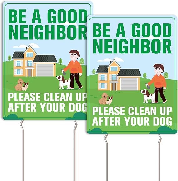 2 Pack Clean Up After Your Dog Signs with 4 Metal Stakes, Double-sided No Pooping Dog Signs for Yard, All-weather Pick Up After Your Dog Sign Outdoor Courtyard, Garden, Lawn(10.2 x 13.4)