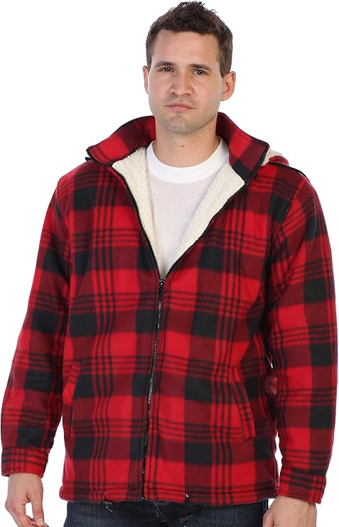 Gioberti Mens Sherpa Lined Flannel Jacket with Removable Hood