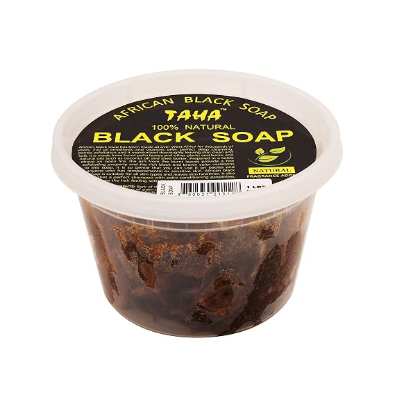Taha African Black Soap Tub, Organic & 100% Natural, Soothing & Moisturizing, Healthy Cleansing Great for Blemishes, Acne, Dry Scalp, and More, Natural or Scented, 16 Oz (Pack of 2)