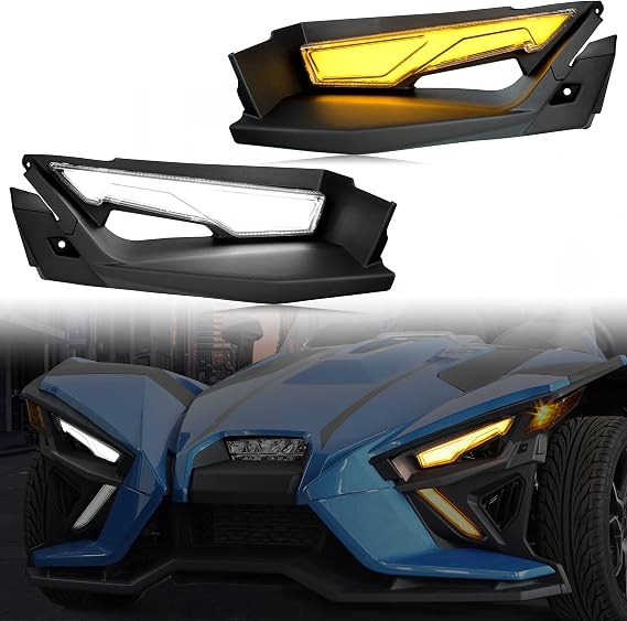 SAUTVS Front Upper Accent Panel Light Kit for 2014-2023 Polaris Slingshot | White Driving Light, Amber Sequential Turn Signal, Decorative Plate, DRL, Trim Panel, for Slingshot S SL SLR R LE Accessories