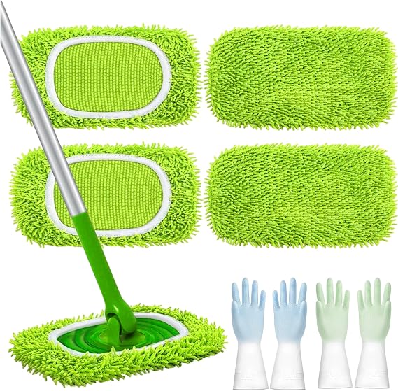 2025 Upgraded Reusable Mop Pads for Swiffer, 4/8/12 Pcs Washable Reusable Microfiber Mop Pads, Replacement Covers Suitable for Wet and Dry Cleaning of Various Floor Surfaces (Light Green,4)