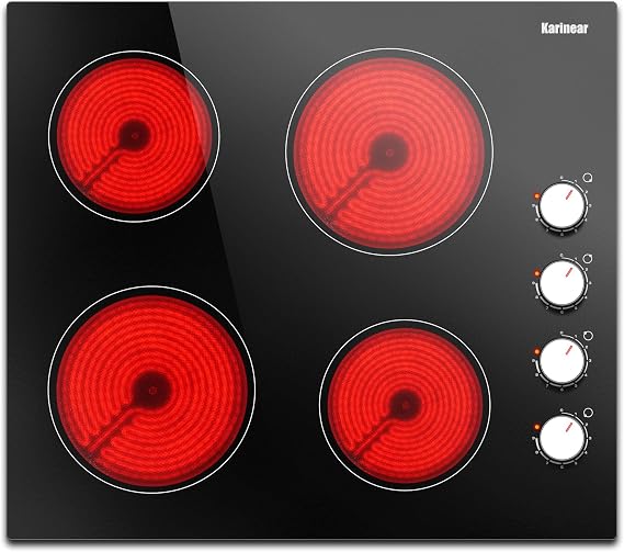 Karinear 24 Inch Electric Cooktop 4 Burners Electric Stove, Knob Control