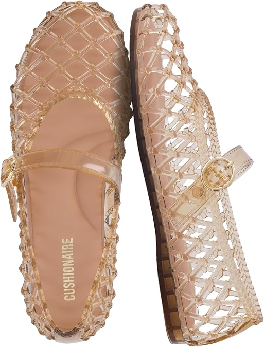 CUSHIONAIRE Twist Mary Jane Jelly Flats for Women with Adjustable Buckle