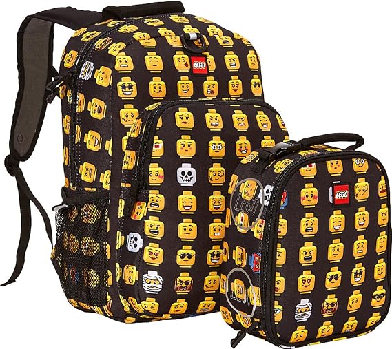 LEGO Heritage Classic Backpack and Lunchbox 2-Piece Combo Set, Matching Back to School Pack and Lunch Kit, Minifigure